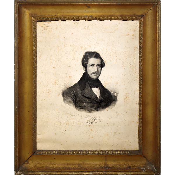 Half barrel frame in silver and mixture with print depicting Gaetano Donizetti