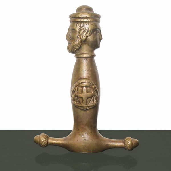 Gilded bronze hilt with coat of arms and two-faced head