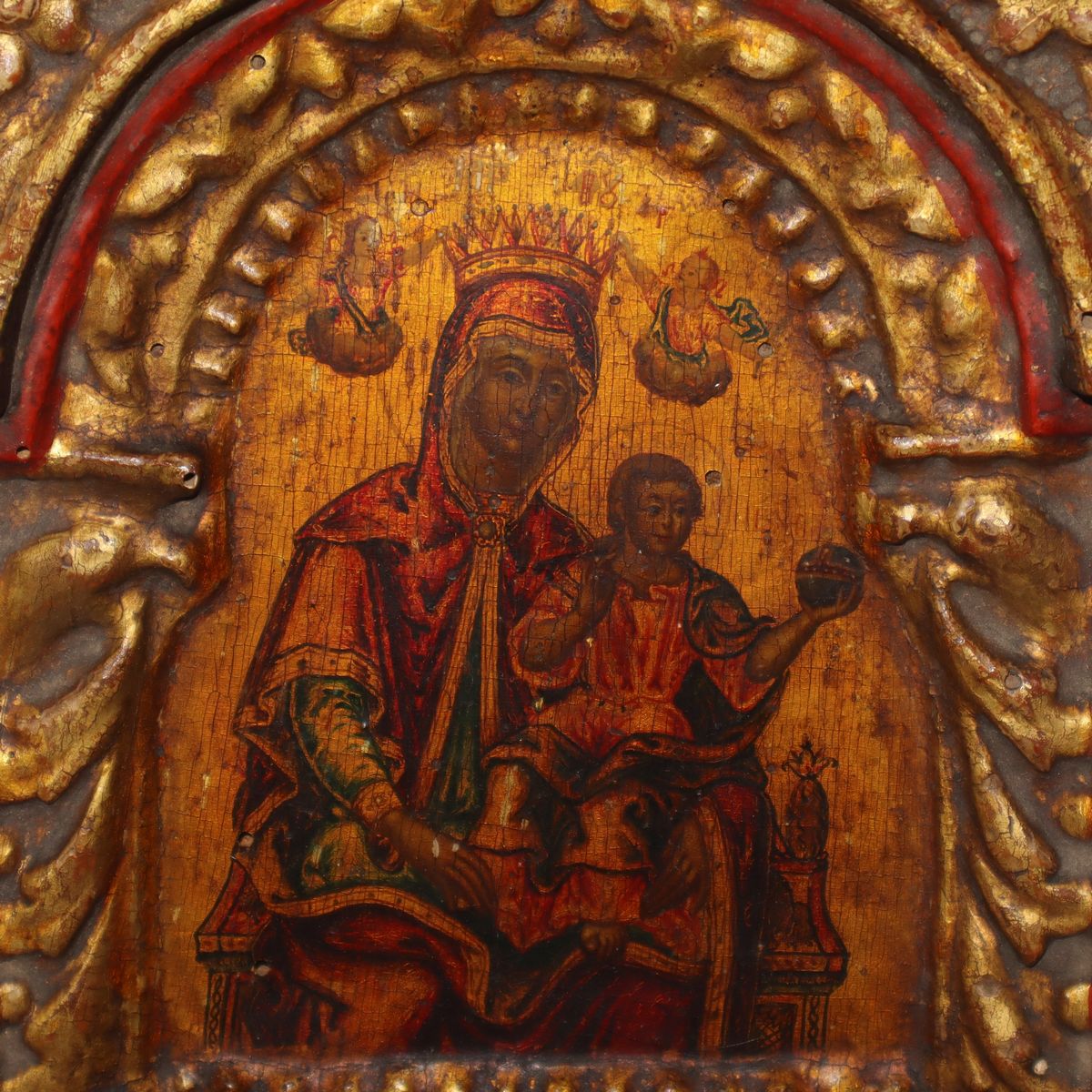 Icona Bizantina Raffigurante Madonna con Bambino e Angeli