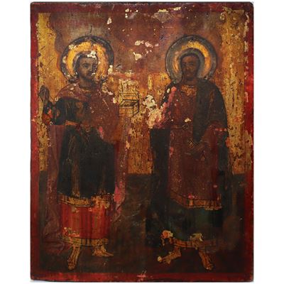 Icona Bizantina Raffigurante i Santi Cosma e Damiano