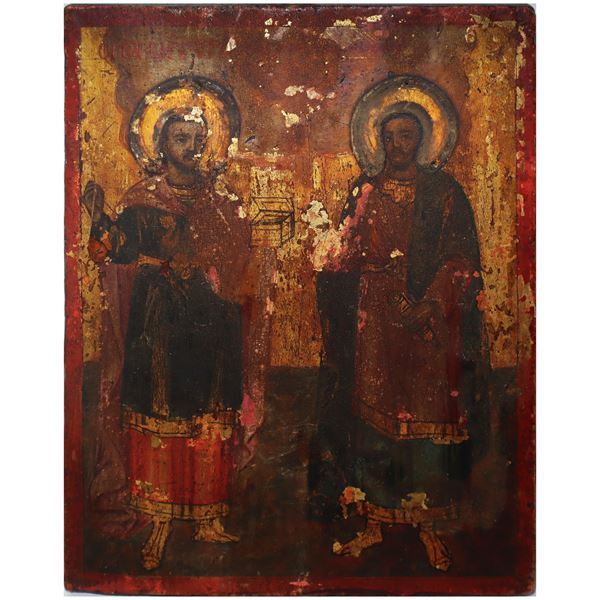Icona Bizantina raffigurante i santi Cosma e Damiano