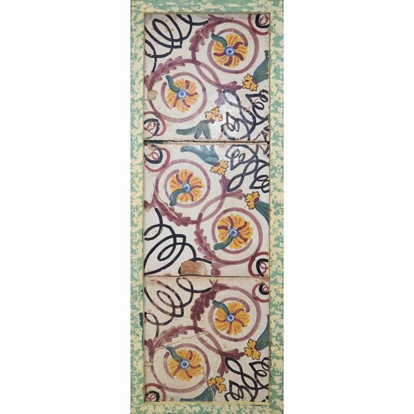 Wall composition, framed majolica triptych