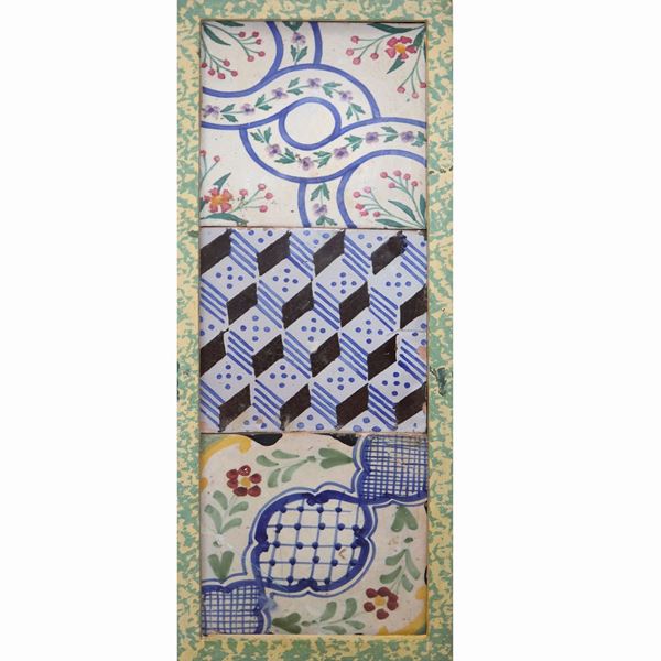 Wall composition of n. 3 majolica in frame