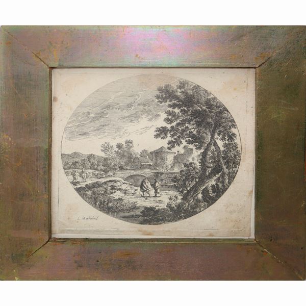 Ludovico  Mattioli - Paesaggio con alberi e personaggi