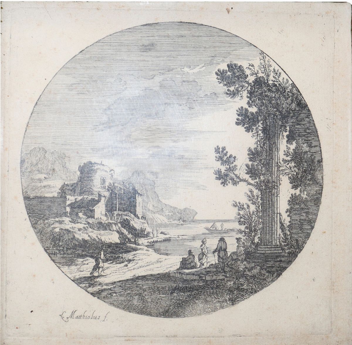 Ludovico Mattioli - Paesaggio con Ruderi, Personaggi in Riva al Mare
