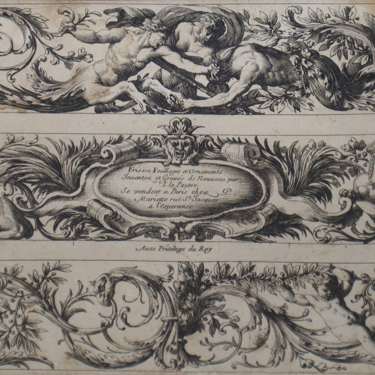 Jean le Pautre - Coppia di Incisioni Raffiguranti Festoni con Putti,ninfe e Gorgonie