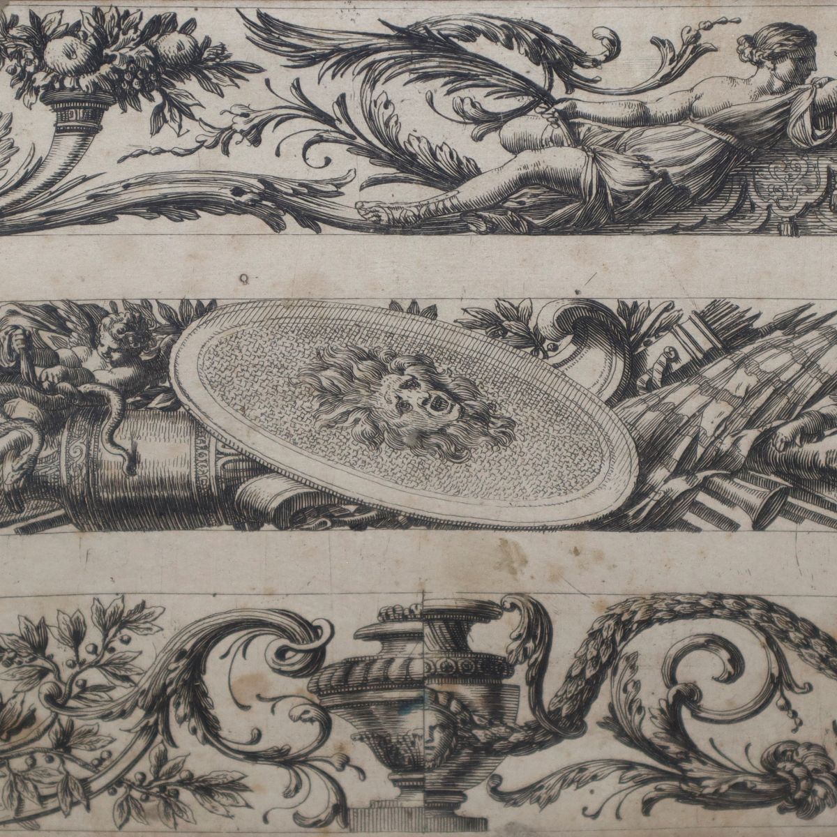 Jean le Pautre - Coppia di Incisioni Raffiguranti Festoni con Putti,ninfe e Gorgonie