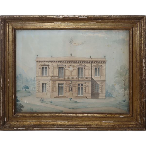 Paesaggio con prospetto del  Palazzo Carcaci
