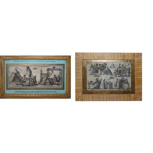 N°2 caricatural engravings of the costumes of the 17th century trades.