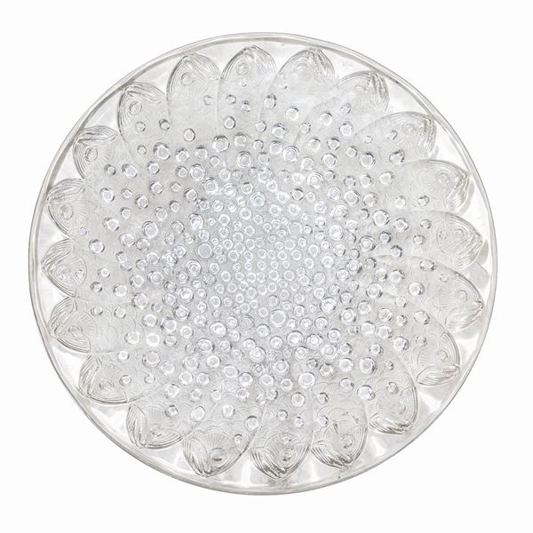 'Roscoff fish' plate in opalescent pressed glass with fish and bubble decoration