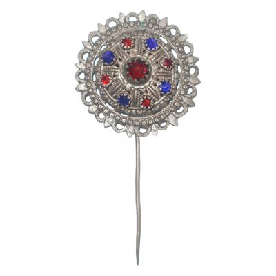 Spillone da sciarpa con pietre rosse e blu