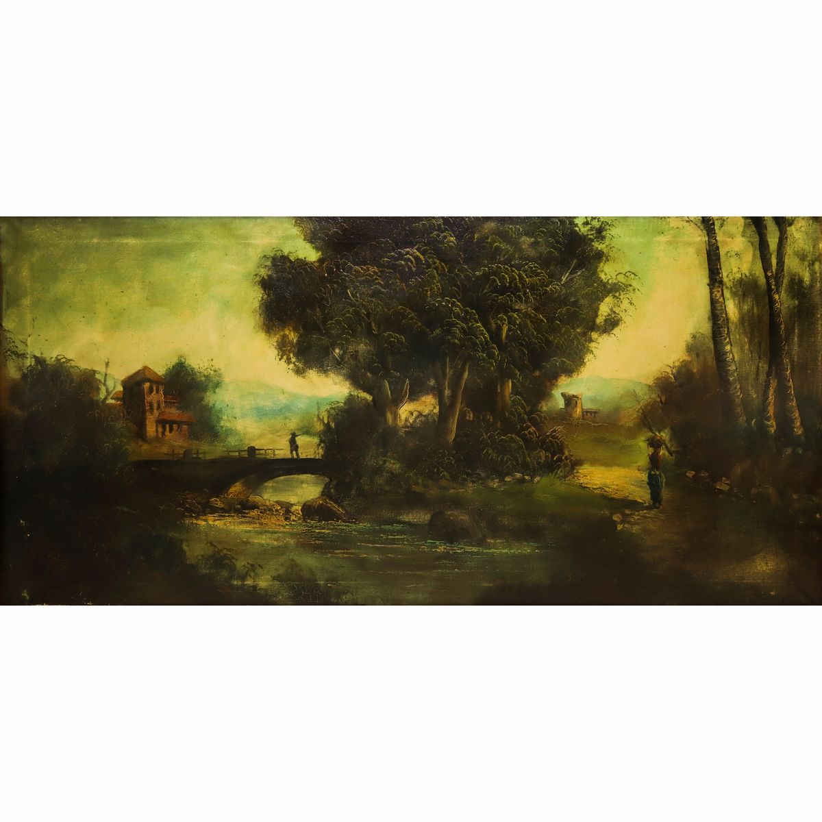 Paesaggio con Ponte su Fiume, Alberi e Personaggi