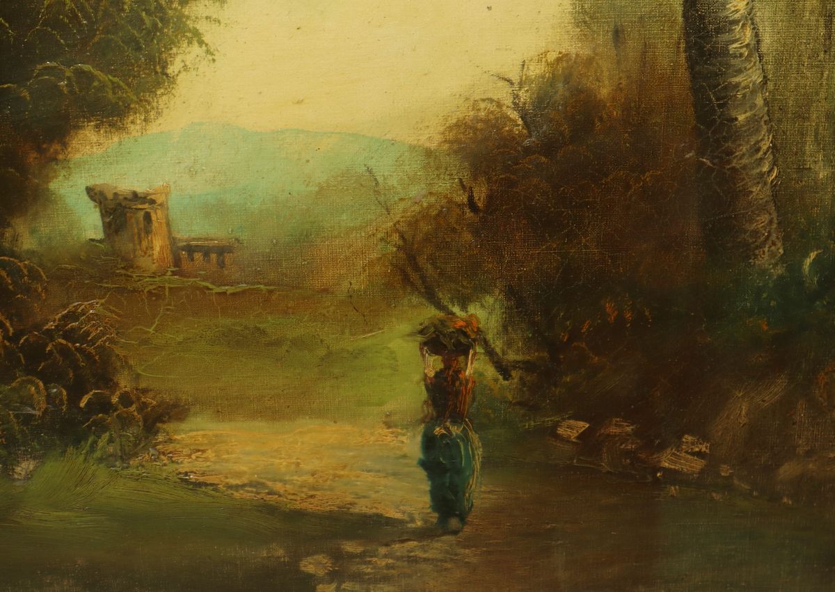 Paesaggio con Ponte su Fiume, Alberi e Personaggi
