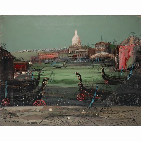 Jean Calogero - Venice, with gondolas and architecture
