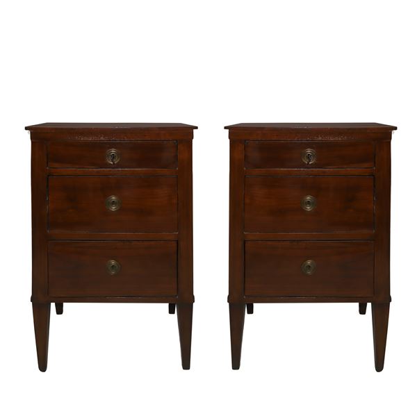 Pair of Louis XVI bedside tables, in solid mahogany