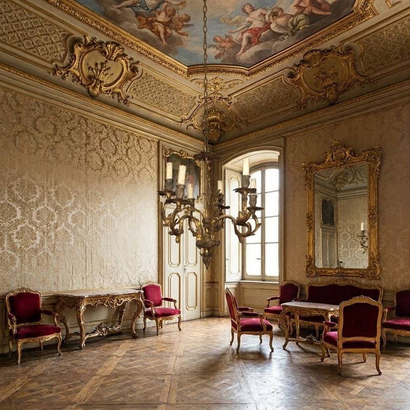 Lampadario a 6 luci, struttura in ottone dorato.