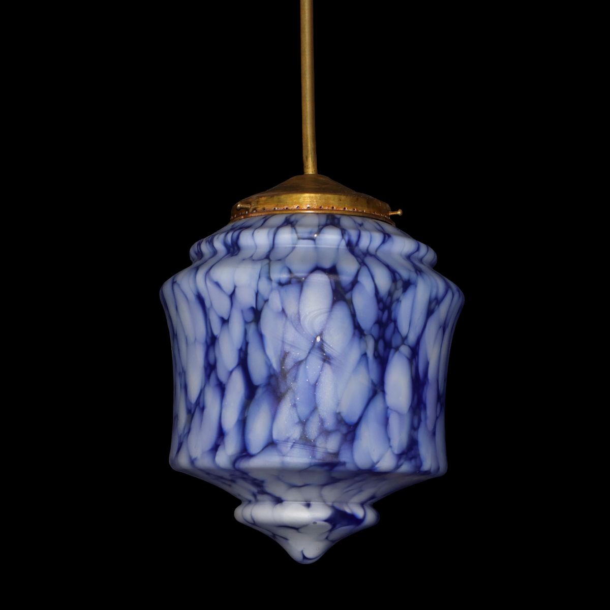 Lampadario Monoluce in Vetro di Murano Marmorizzato Blu e Bianco