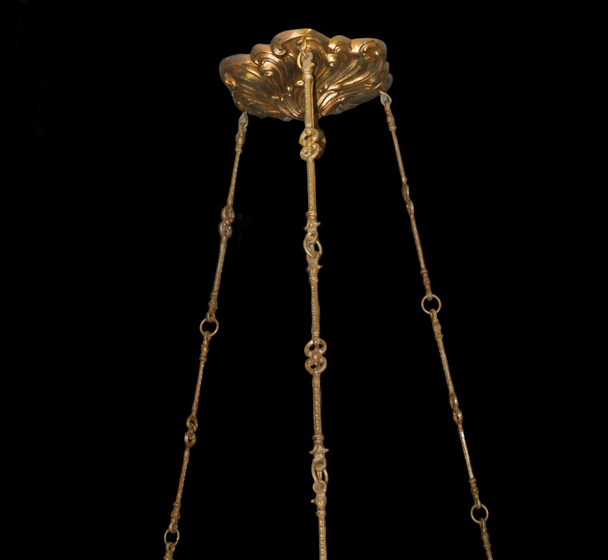 Lampadario a 5 Luci in Metallo Dorato con Brindoli