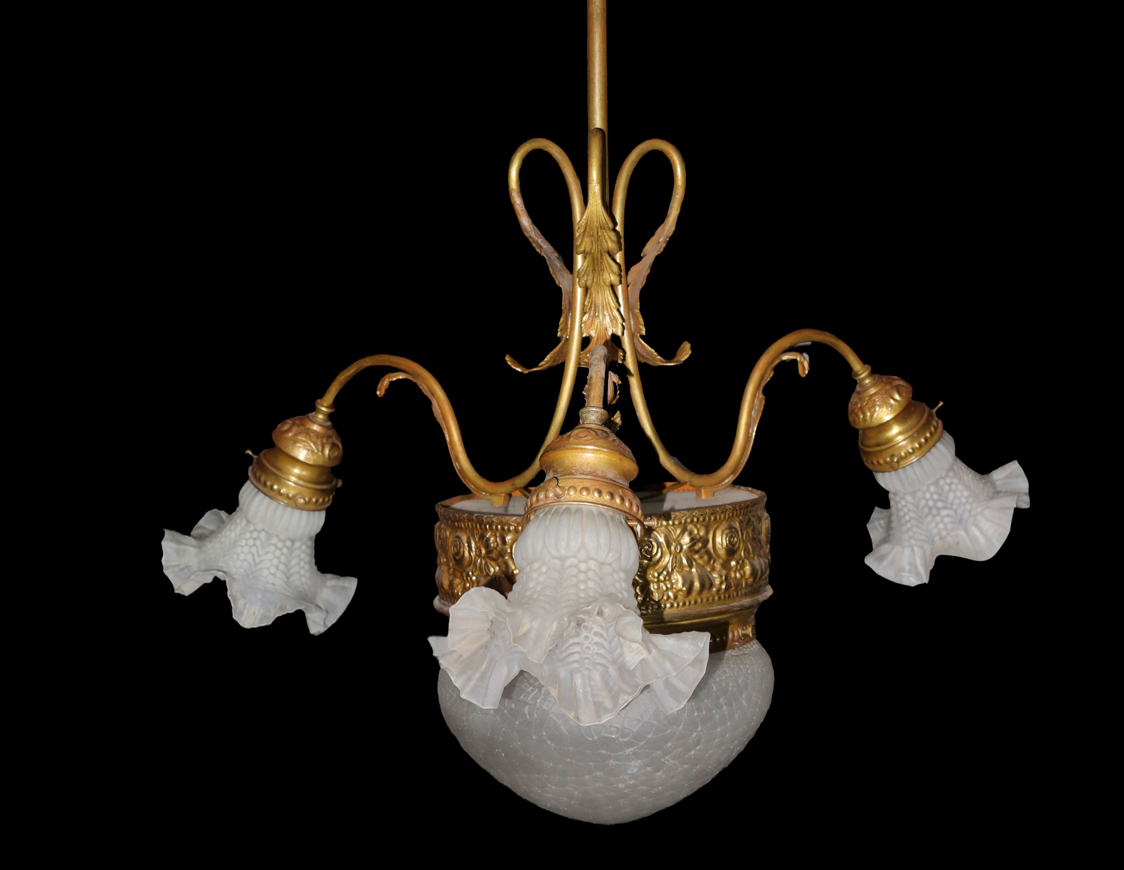 Lampadario a 4 luci in vetro a tulipano e coppa centrale