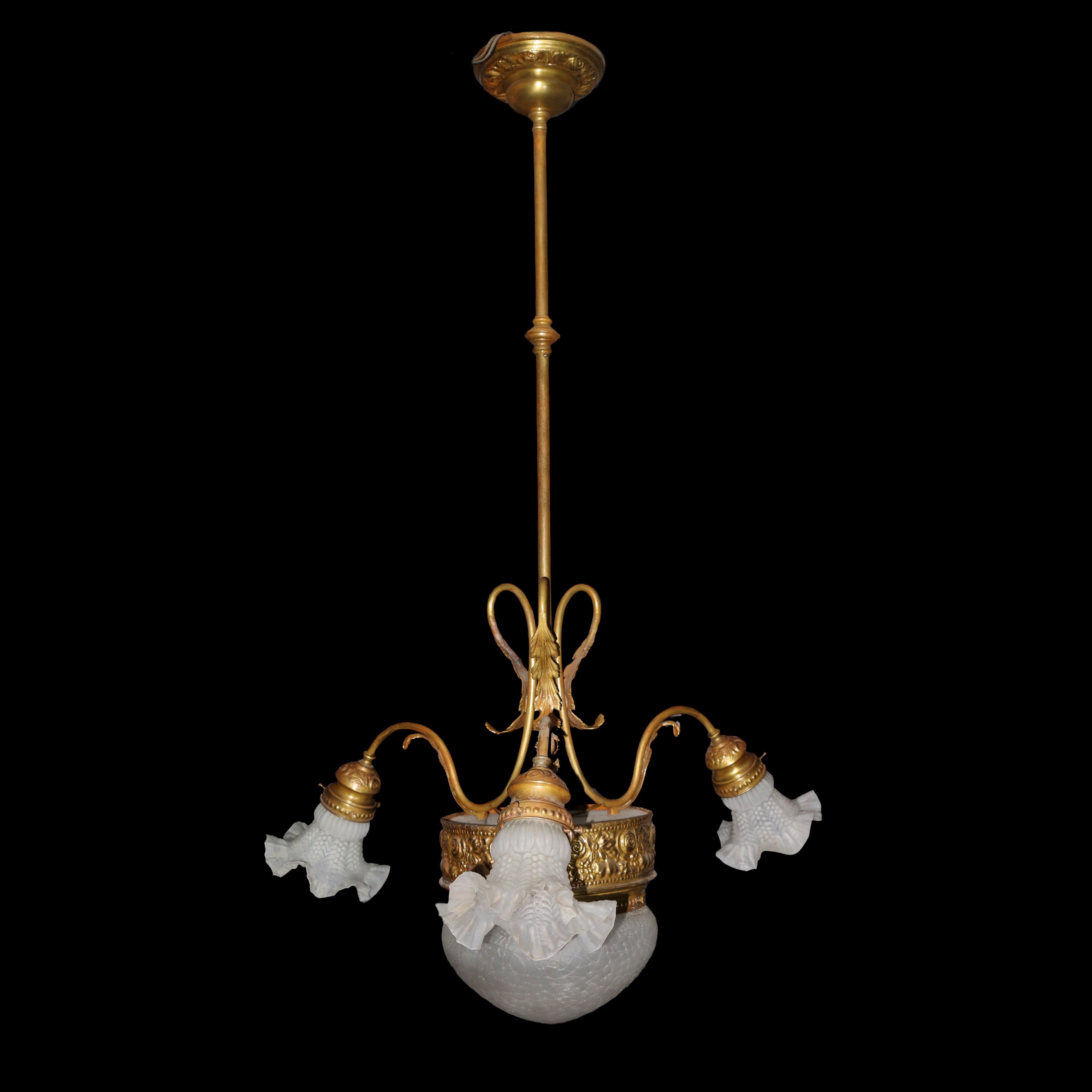 Lampadario a 4 luci in vetro a tulipano e coppa centrale