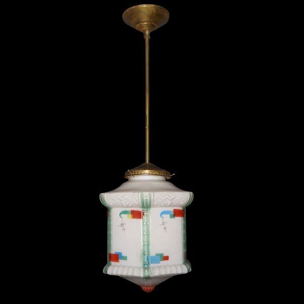 Colored glass pagoda single light suspension