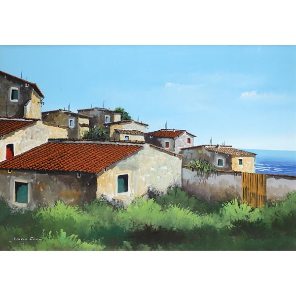 Silvio Conti - Landscape of houses with marina