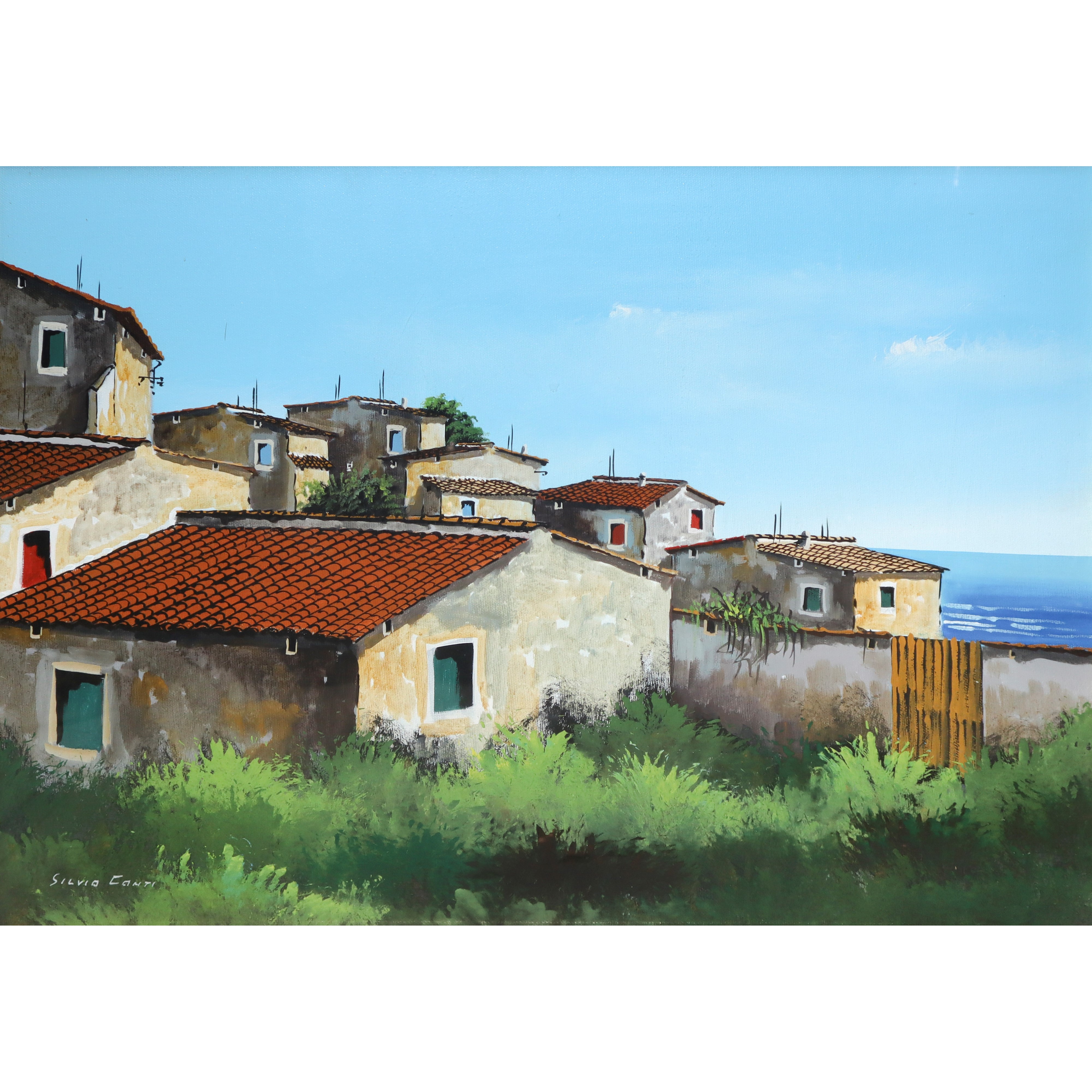 Silvio Conti - Paesaggio di Case con Marina
