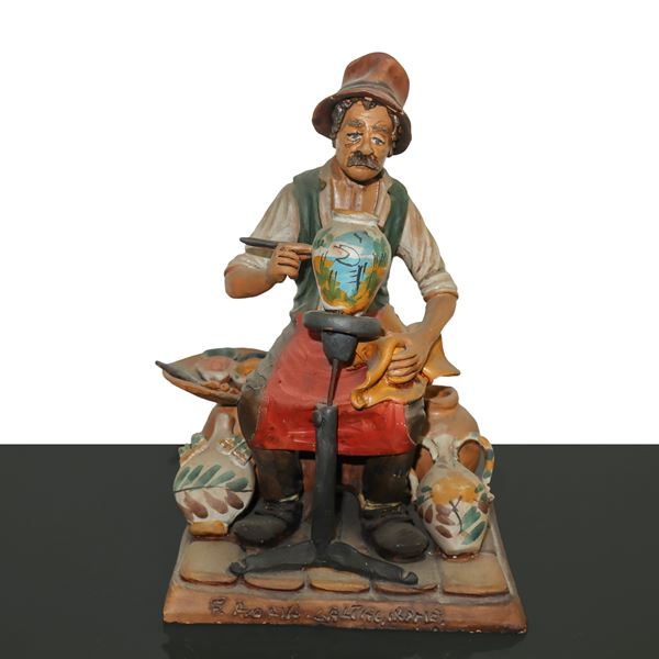 Potter, polychrome terracotta figurine from Caltagirone
