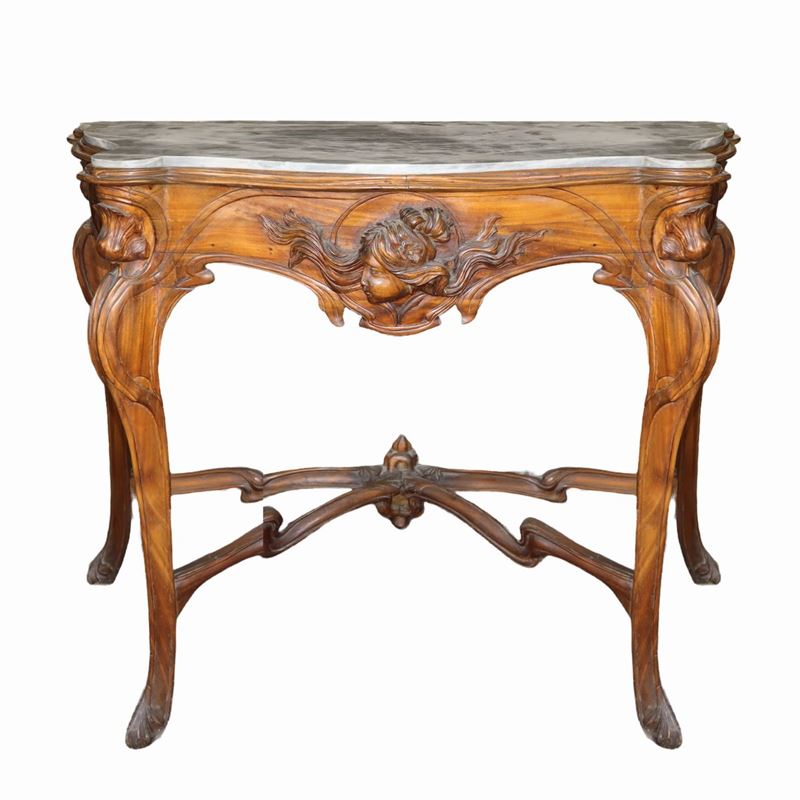 Console Liberty in Legno di Noce, Marmo Grigio Bardiglio al Piano