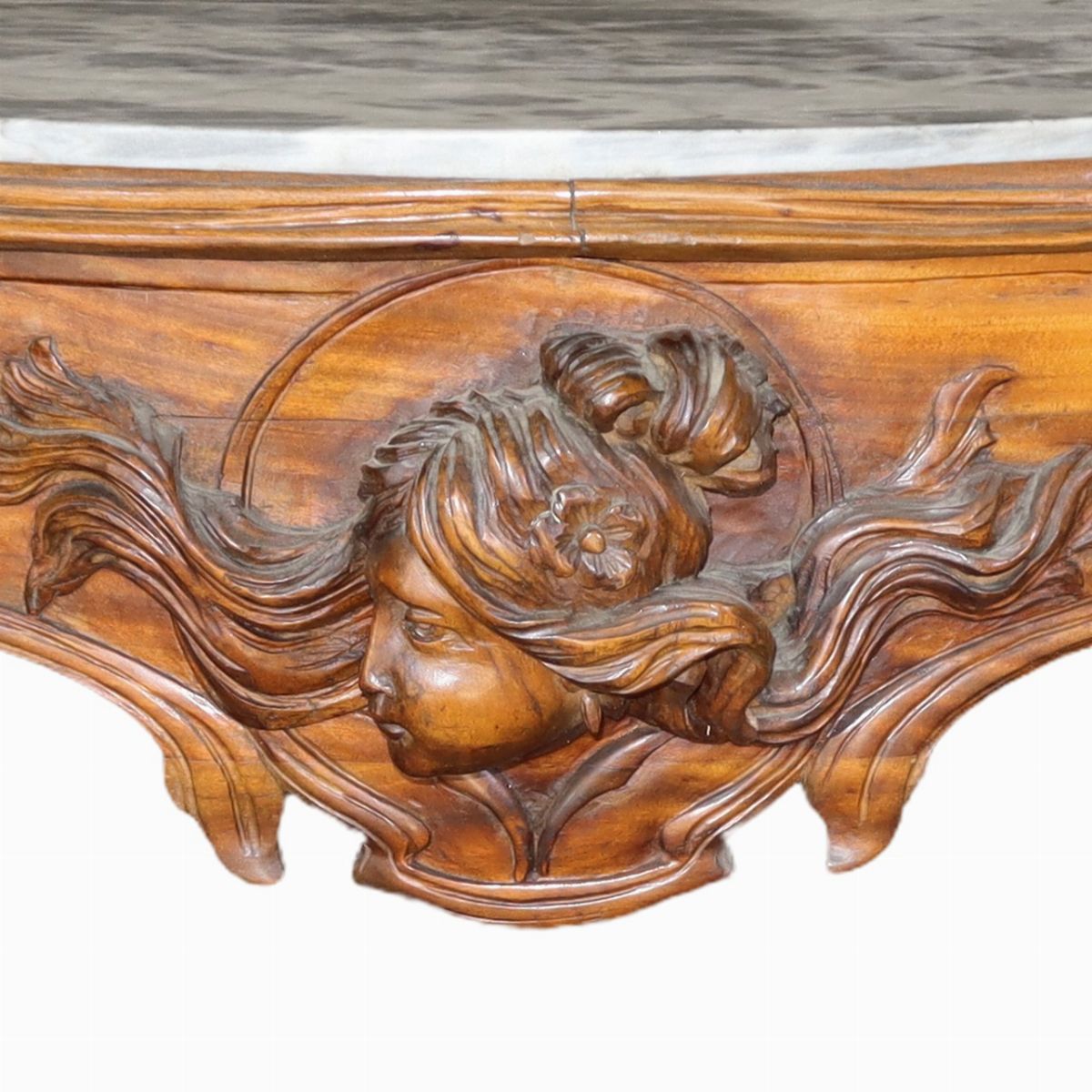 Console Liberty in Legno di Noce, Marmo Grigio Bardiglio al Piano