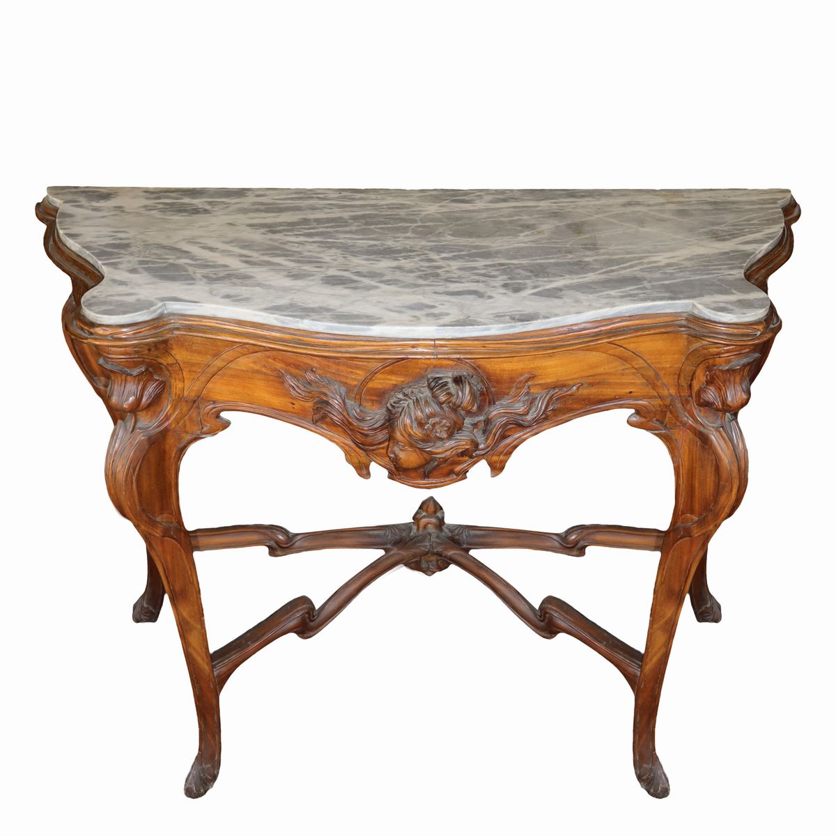 Console Liberty in Legno di Noce, Marmo Grigio Bardiglio al Piano