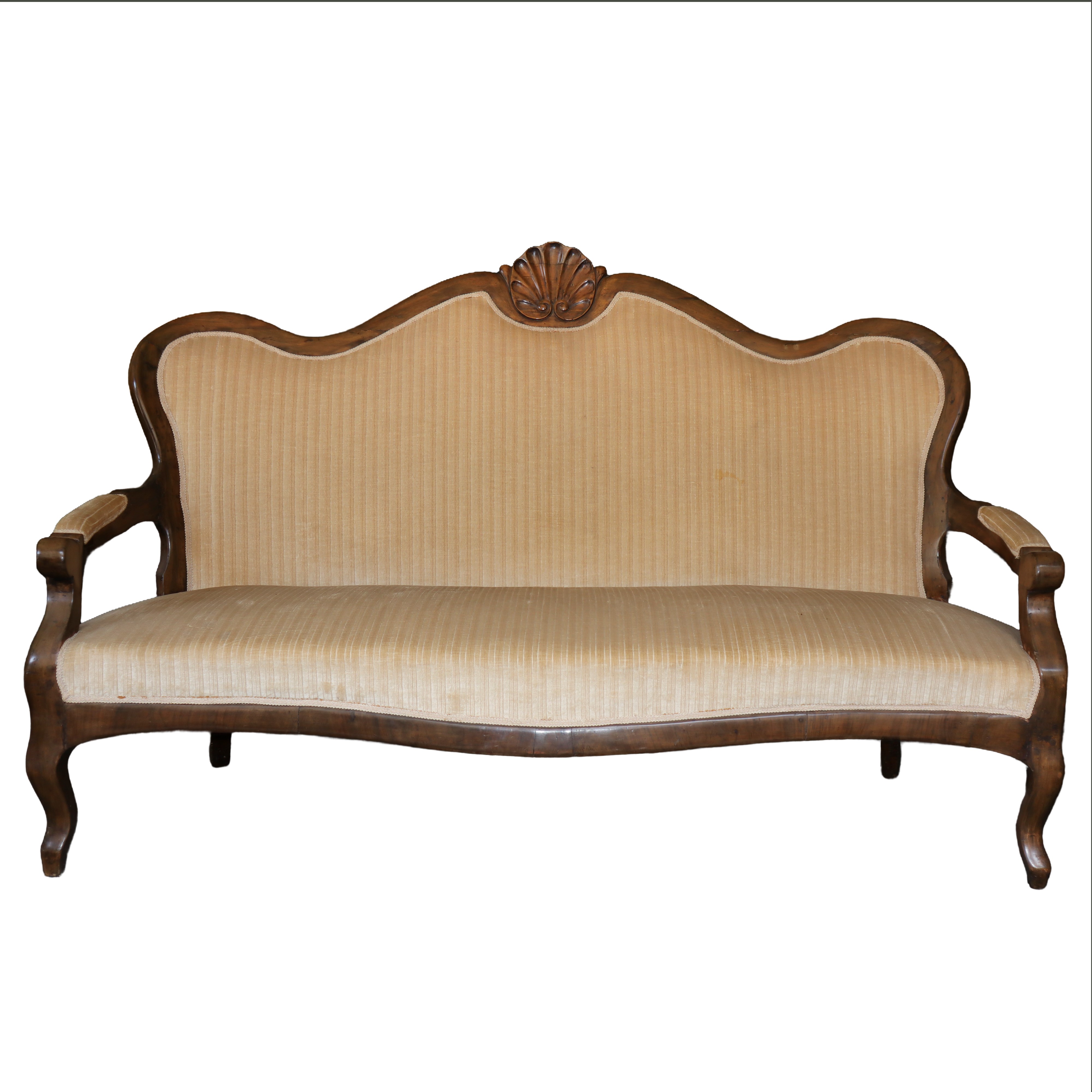Salotto Tappezzato in Velluto Beige, N.2 Poltrone, 1 Divano