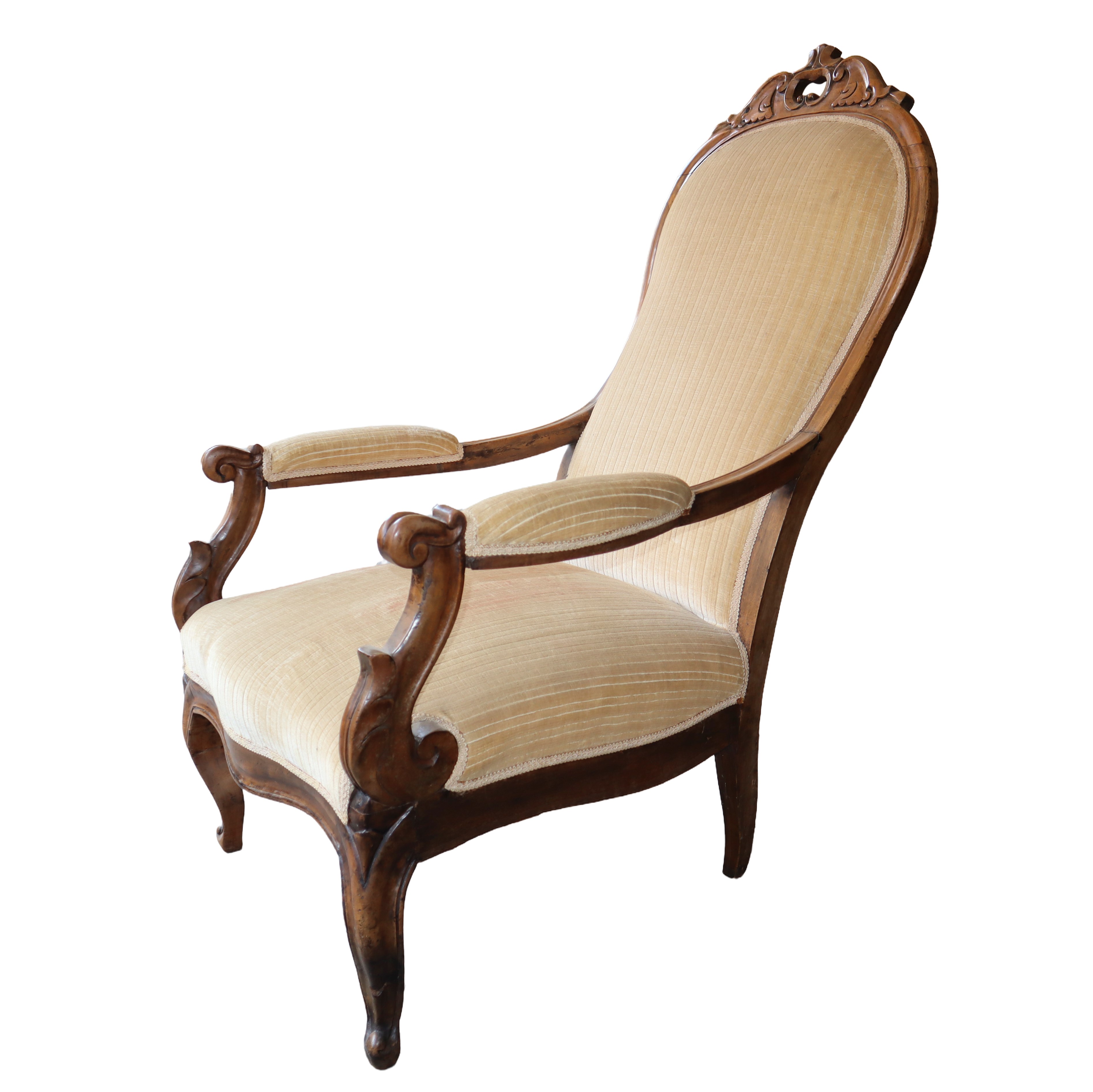 Salotto Tappezzato in Velluto Beige, N.2 Poltrone, 1 Divano