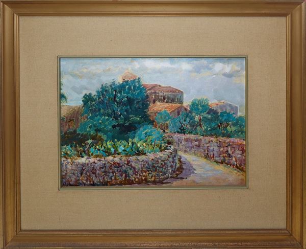 Roberto Rimini - Landscape with country road and houses
