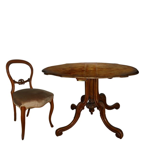 Briar table with four-spoke foot plus three chairs