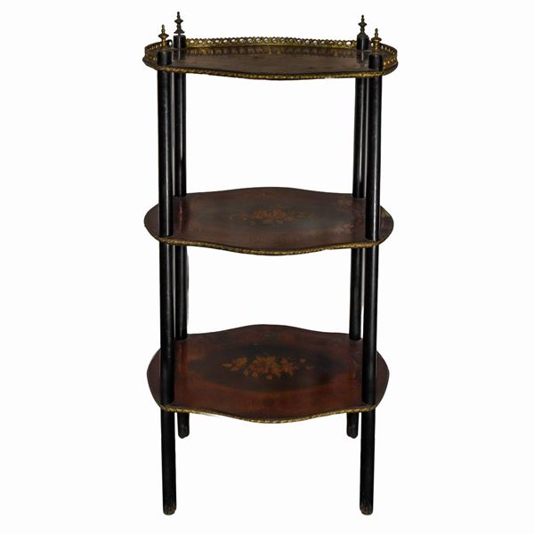 Three-level etagère coffee table with polychrome inlays