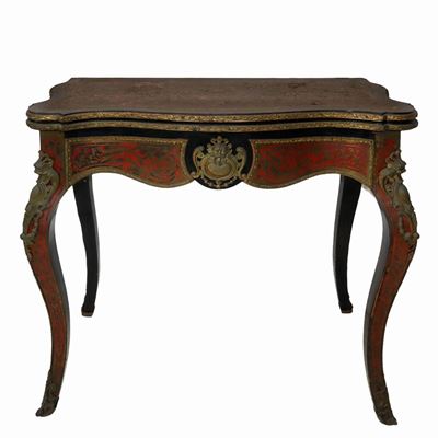 Tavolo da Gioco Boulle con Applicazioni in Ottone