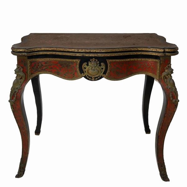 Tavolo da gioco boulle con applicazioni in ottone