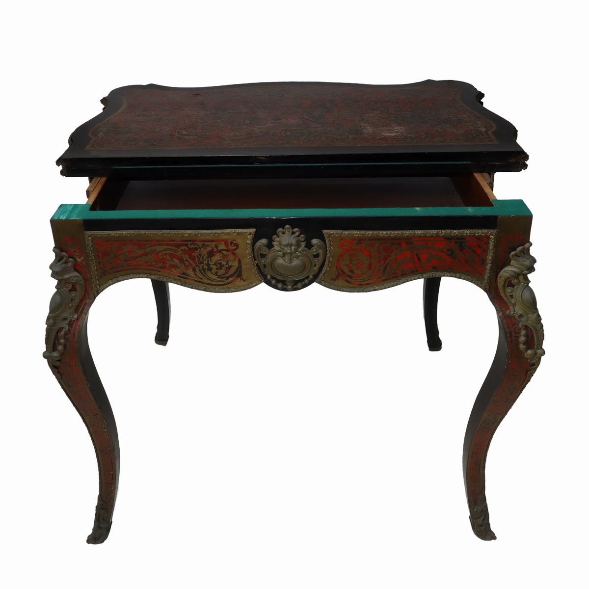 Tavolo da Gioco Boulle con Applicazioni in Ottone