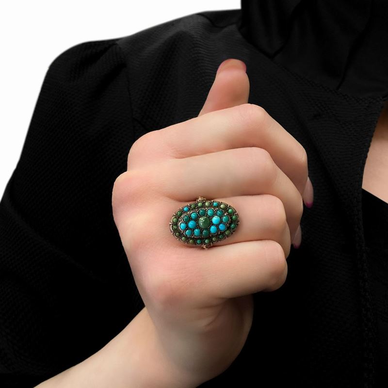 Anello in Oro e Argento con Turchesi