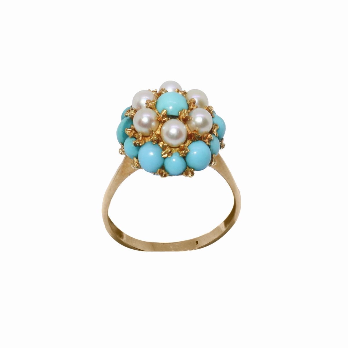 Anello in Oro 18k con Perle Giapponesi e Turchesi