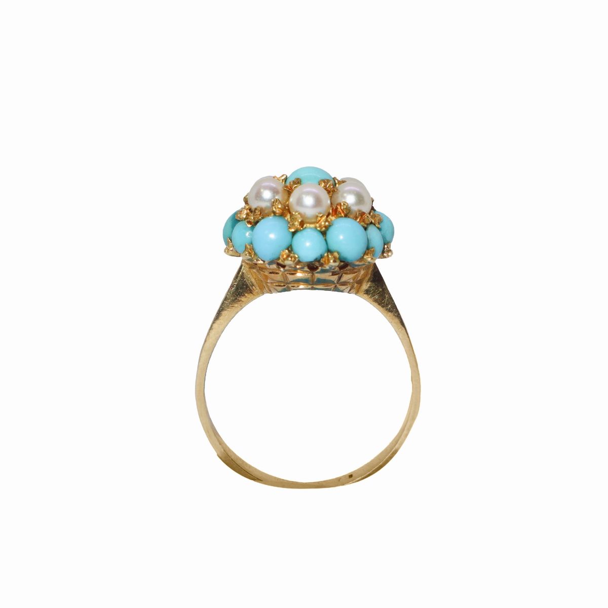 Anello in Oro 18k con Perle Giapponesi e Turchesi