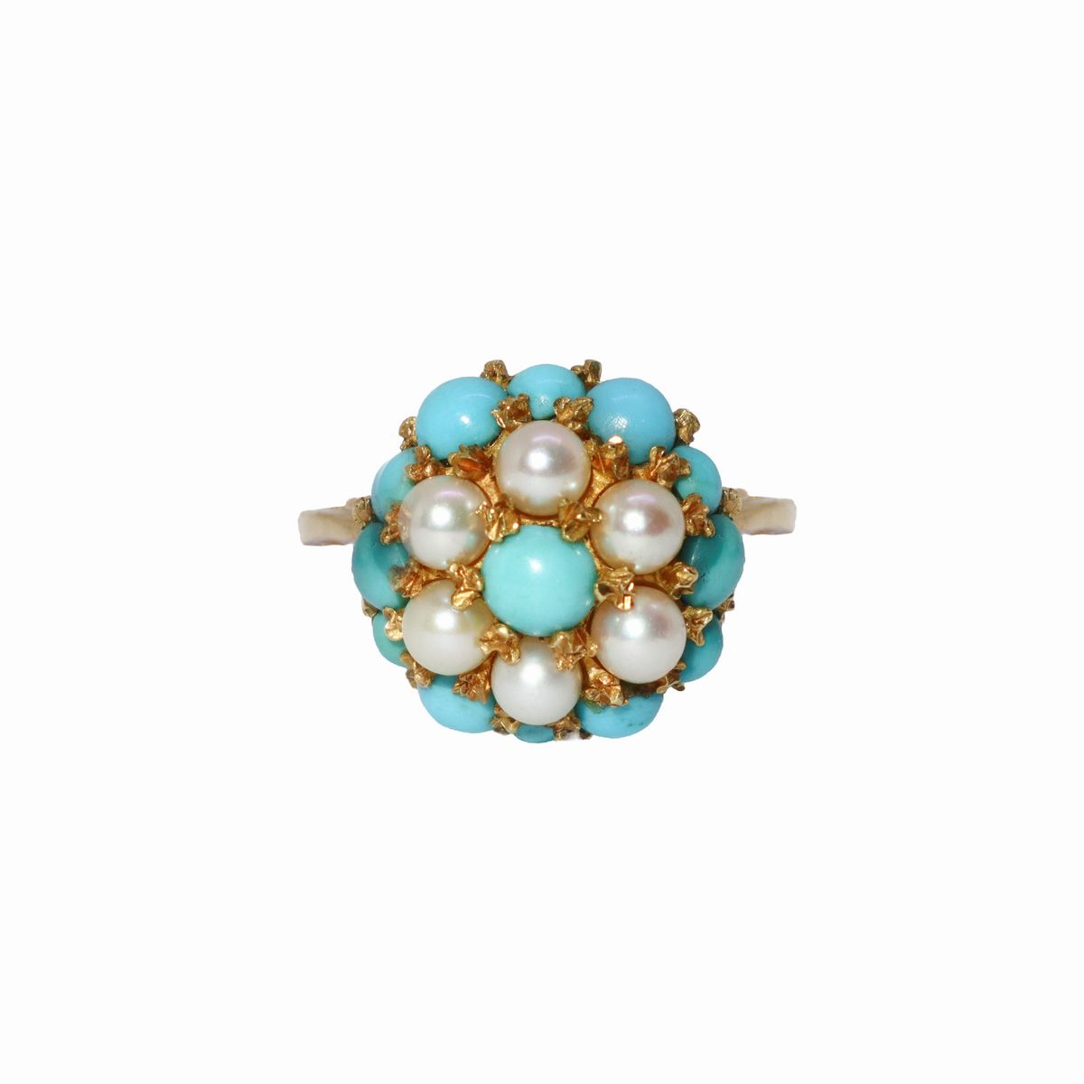Anello in Oro 18k con Perle Giapponesi e Turchesi