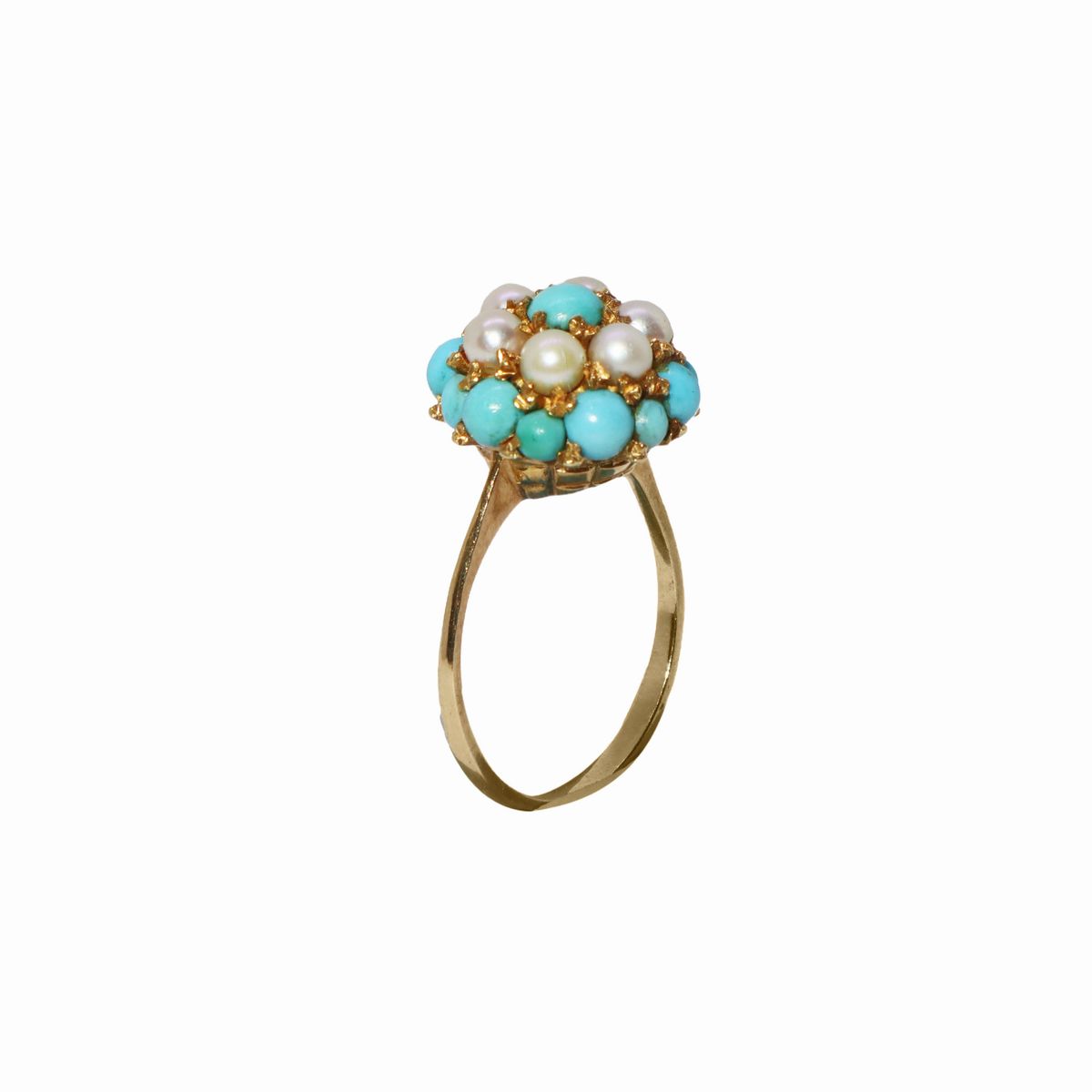 Anello in Oro 18k con Perle Giapponesi e Turchesi