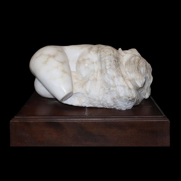 Michele Valenza - Reclining woman, with wooden base