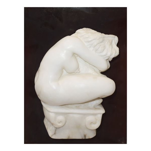 Michele Valenza - Crouching female nude on a capital, with wooden base