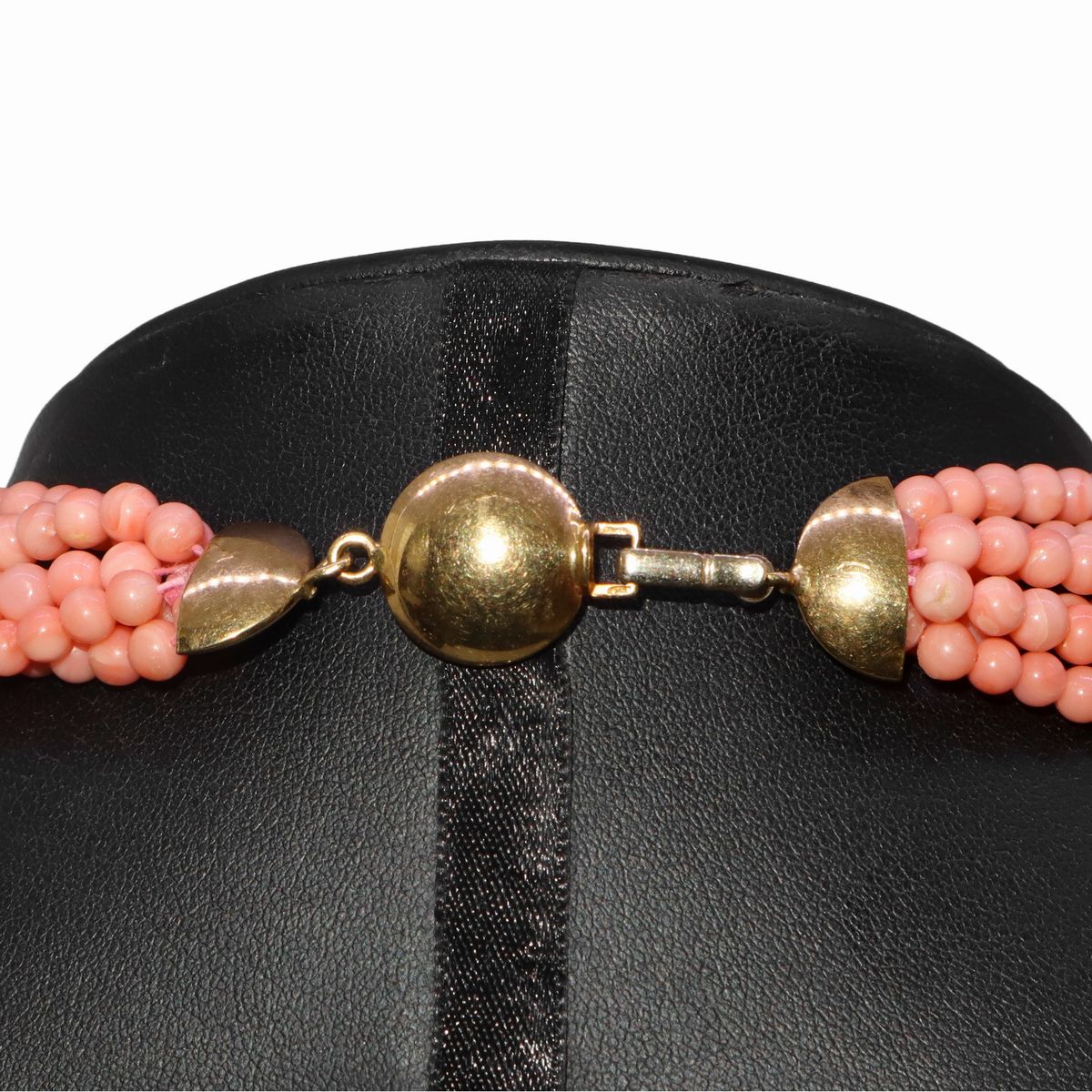 Collana in Corallo Rosa a 6 Fili e Susta in Oro