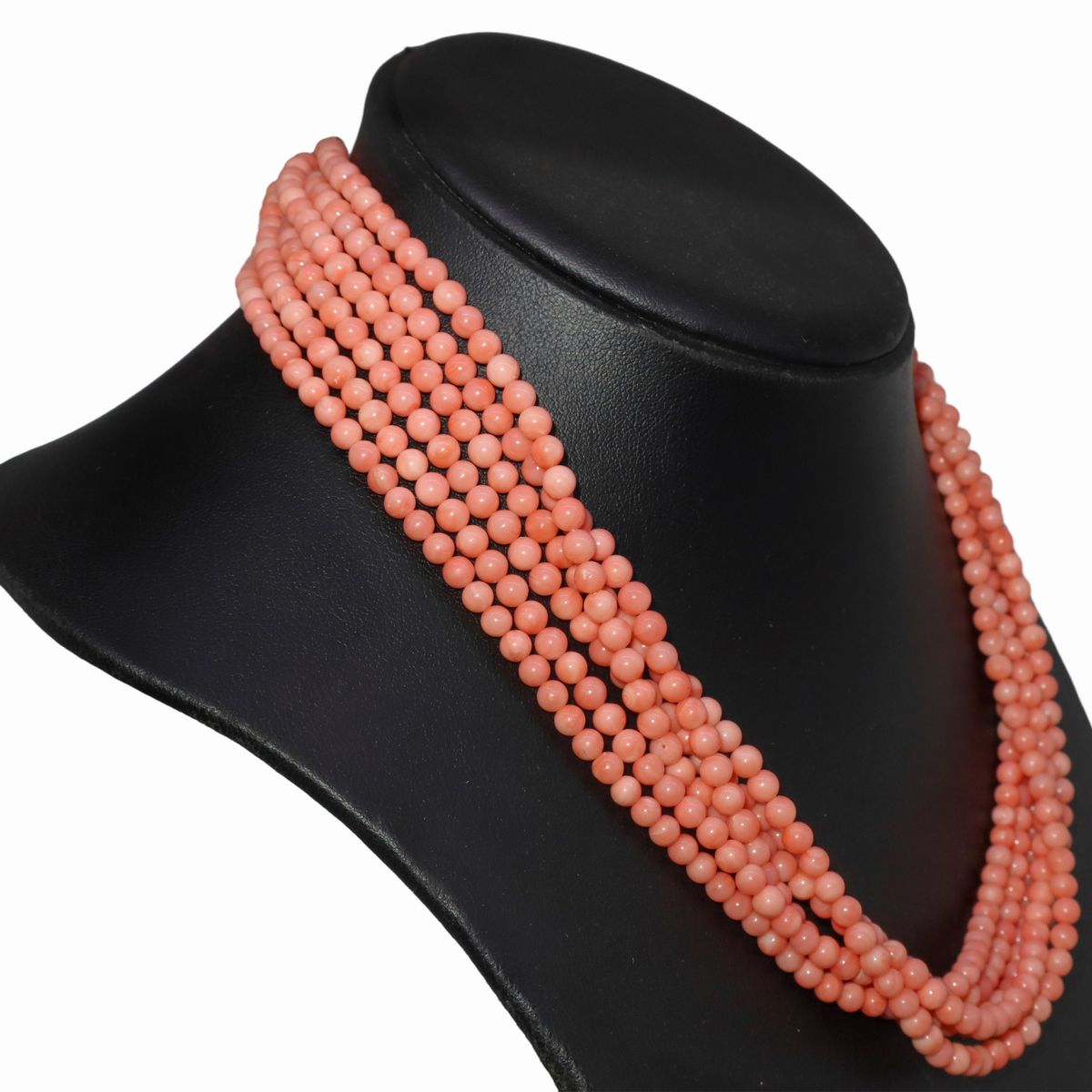 Collana in Corallo Rosa a 6 Fili e Susta in Oro