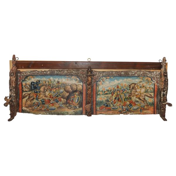 Side of a cart painted with scenes from the Chanson de Roland
