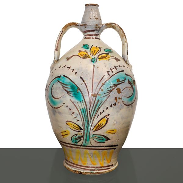 Bummulo with handles in polychrome majolica from Caltagirone